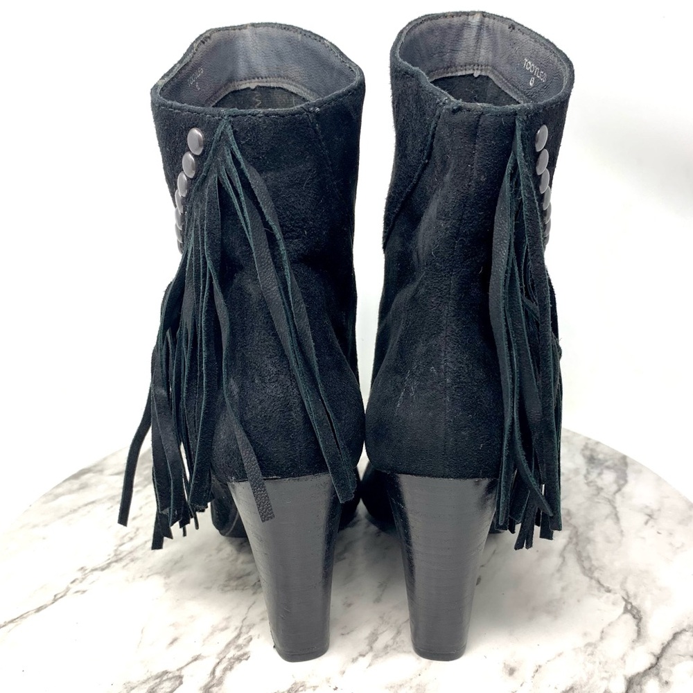 Steve Madden Tootles Fringe Stud Heeled Suede Booties 6 Western Moto Bohemian - Picture 5 of 15